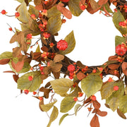 Pumpkin kollekció 56 cm-es mű őszi koszorú, tökbogyókkal és természetes hatású levelekkel.