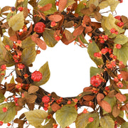 Pumpkin kollekció 56 cm-es mű őszi koszorú, tökbogyókkal és természetes hatású levelekkel.