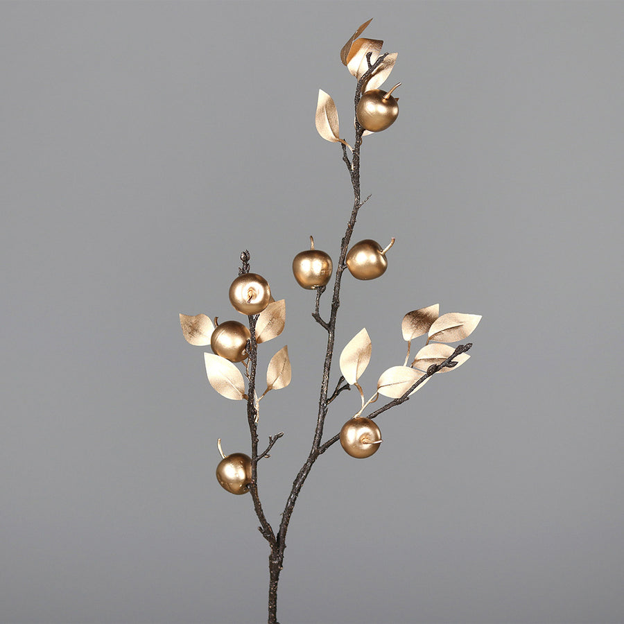 Glamour stílusú mű gránátalma ág arany színben, 75 cm magas ünnepi dekoráció.