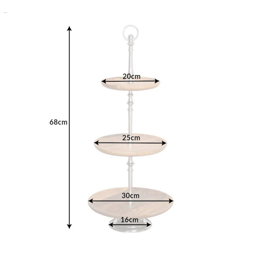 Pure Nature 3 szintes kínáló méretekkel, tálcaátmérők és magasság megjelölve.