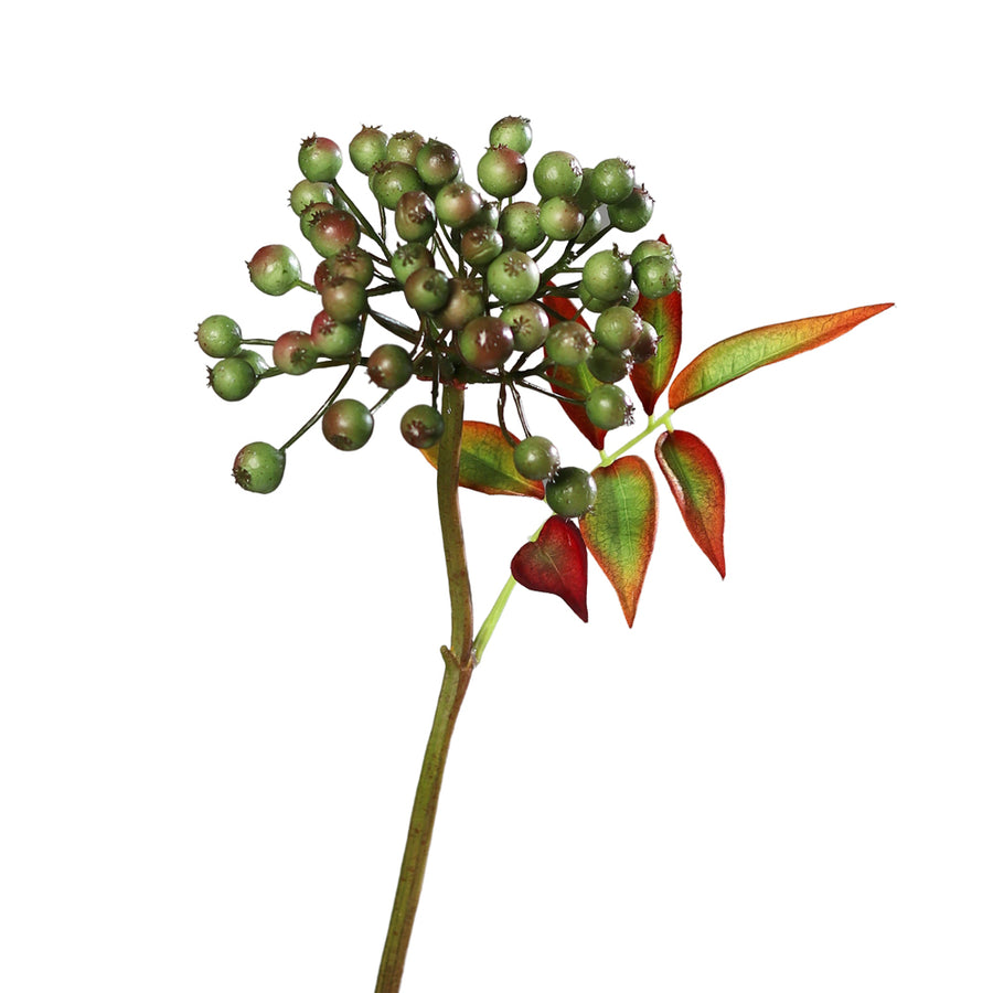 Élethű zöld bogyós mű tűztövis ág zöld-bordó levelekkel