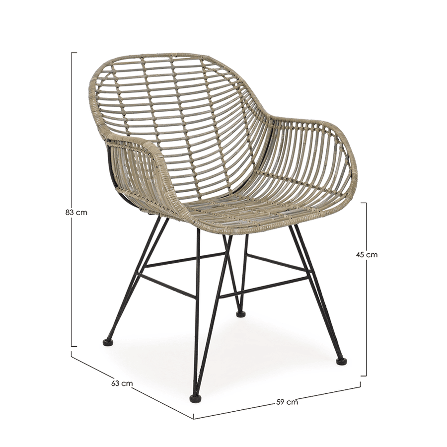 RAQUEL natúr rattan karosszék méretezett fotója.