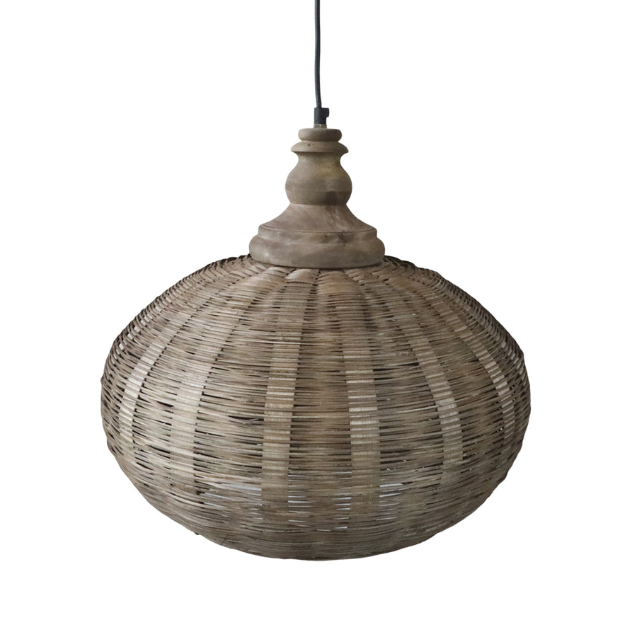 Old French kollekciós natúr rattan lámpa Ø 40 cm lencse alakú árnyékolóval.
