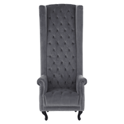 Szürke színű bársonnyal kárpitozott,trónszerű statement fotel.