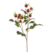Rosa Canina bordó mű csipkebogyó ág 58 cm magas, élethű termésekkel és hervadó levelekkel, Berry kollekció