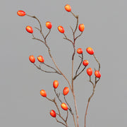 Narancssárga mű csipkebogyó ág részletgazdag kidolgozással és száraz hatású szárakkal, 83 cm