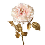ROSE halvány pink szatén mű rózsa aranyszínű levelekkel 55 cm