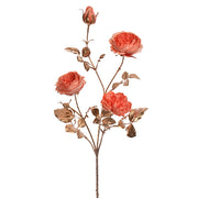 Lazac-arany színű, glamour stílusú mű rózsaág három nyílt virággal és egy bimbóval.