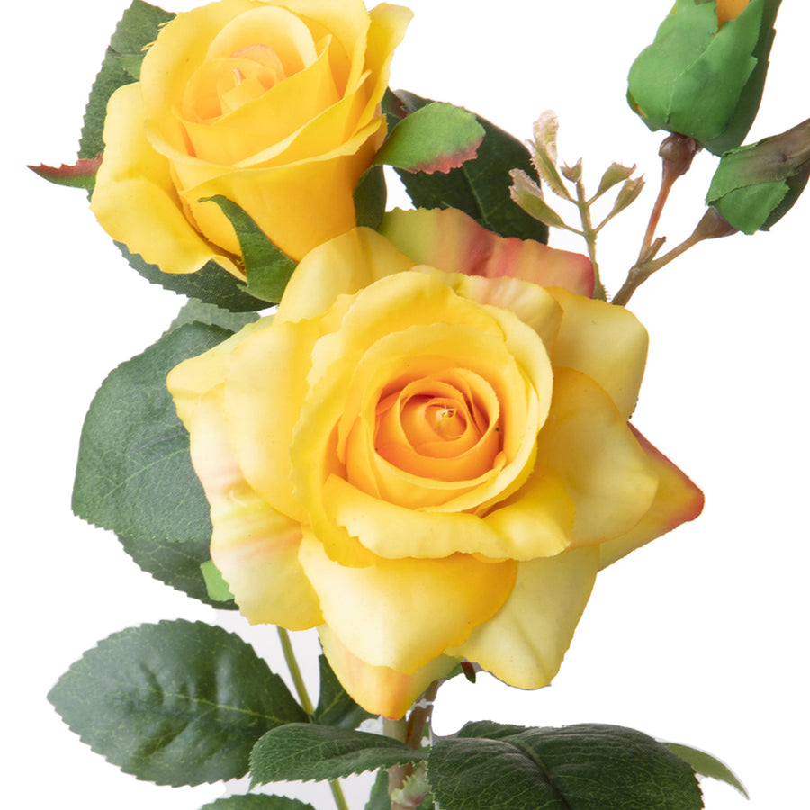 ROSE sárga dekorációs mű rózsa közeli képe részletgazdag szirmokkal és élethű kidolgozással

