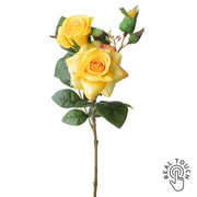 ROSE sárga Real Touch mű rózsa dekorációs virág 38 cm, élethű nyílt és bimbós rózsafejekkel