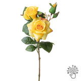 ROSE sárga Real Touch mű rózsa dekorációs virág 38 cm, élethű nyílt és bimbós rózsafejekkel