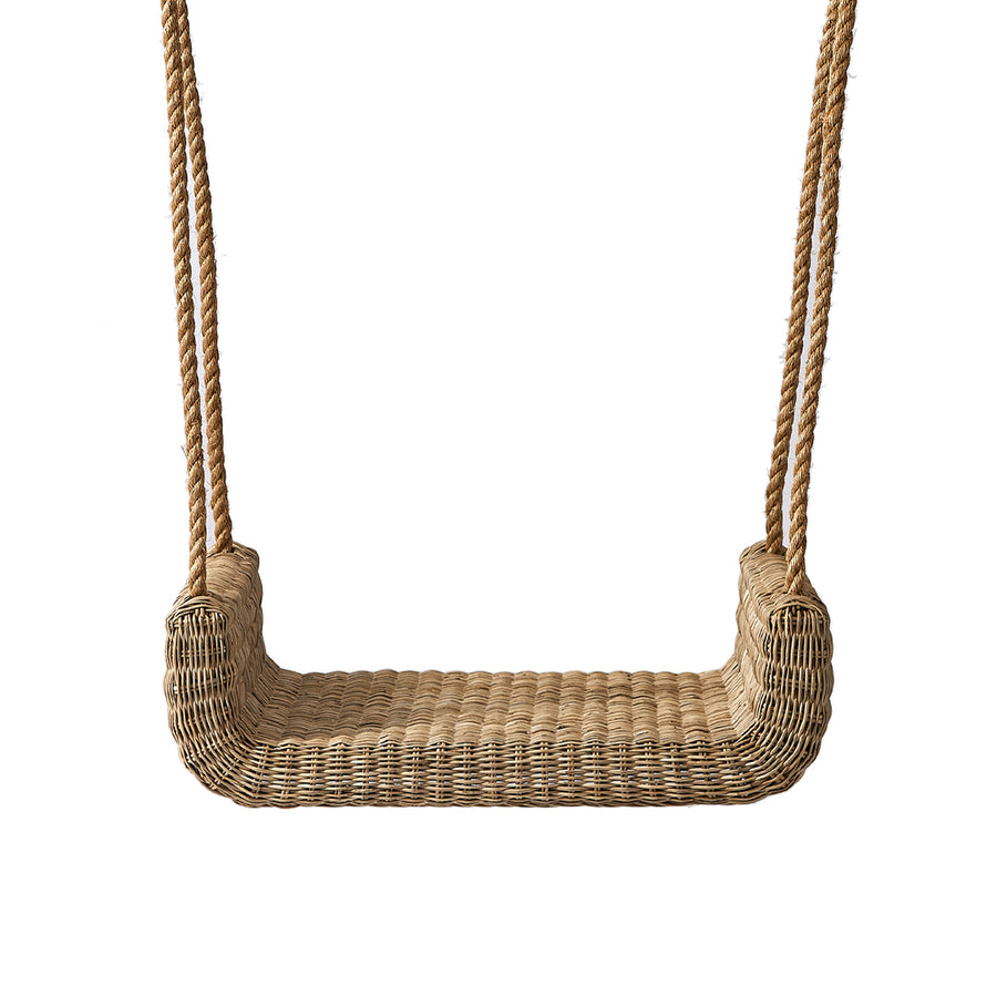 Natúr rattan hinta elölnézet kötél felfüggesztéssel