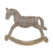 Natúr színű, fa hatású karácsonyi hintaló.