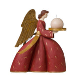 SACRED bordó avignoni angyal figura gyertyatartó 37 cm, arany szárnyakkal, fehér háttéren