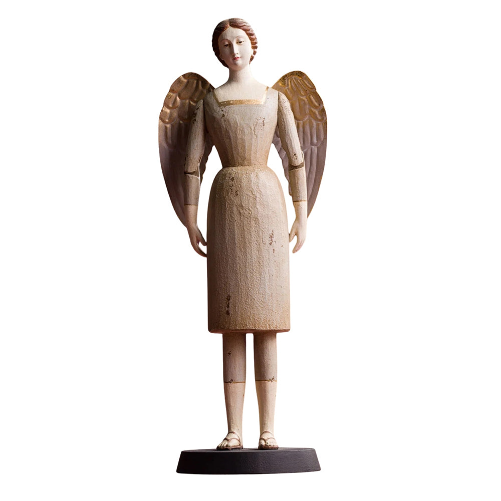 SACRED szürke angyal figura 40 cm teljes alakos nézet, kézzel festett, klasszikus formavilág