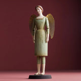 SACRED zöld angyal figura oldalnézet – mozgatható karokkal és fém szárnyakkal