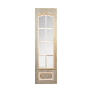 Shabby chic stílusú, kazettás osztású, szürkésbézs antik falitükör elölnézetből.