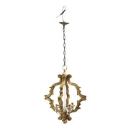 Aranyszínű, antikolt felületű, fa fügesszték lámpa.