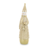 SHINY arany hóember figura 23 cm – glamour stílusú dekoráció arany mintás köpenyben, csillogó hópehellyel.