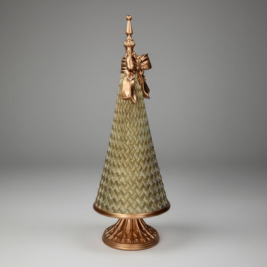 Arany-zöld dekor fenyő kúp, részletfotó a mintázott felületről