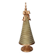 SHINY zöld-arany dekor fenyő kúp arany masnival és díszes talppal