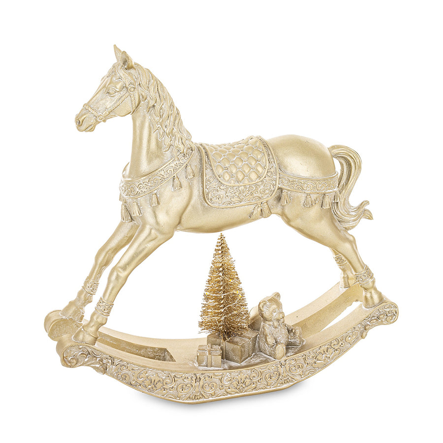 Aranyszínű karácsonyi hintaló.