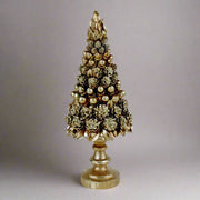 Pezsgőszínű, nagyméretű karácsonyi dekorációs fenyő kúp.