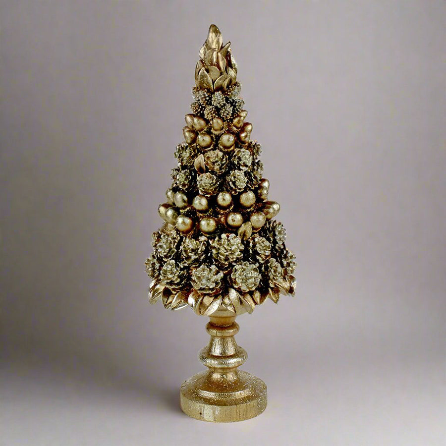 Pezsgőszínű, nagyméretű karácsonyi dekorációs fenyő kúp.