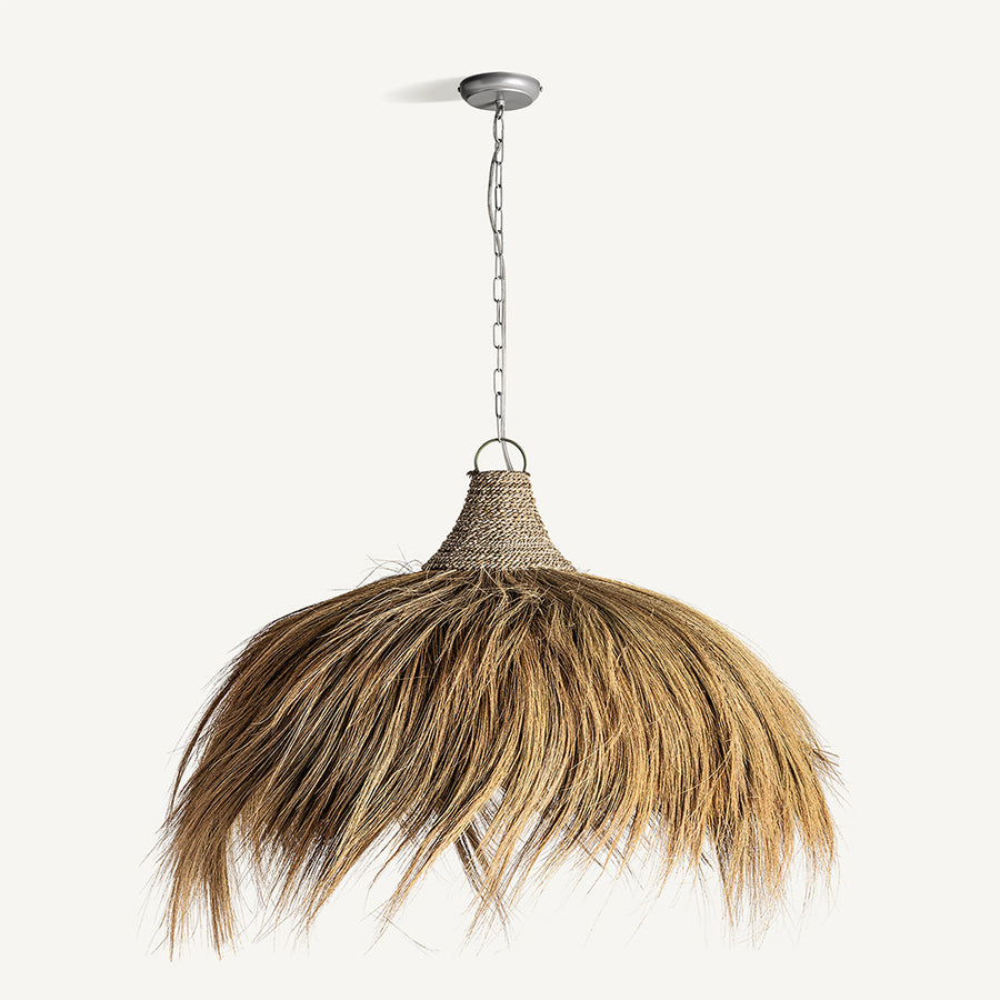 Növényi rostból készült, kézműves design függeszték lámpa.