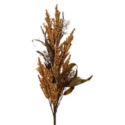 Sorghum borostyánszínű magvas mű ág fehér háttéren, 93 cm