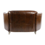 SPORSTER 2 személyes kanapé hátsó nézete, rozsdamentes acéllábakkal és elegáns bőrkárpittal.