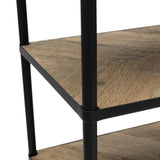 Tölgyfa polc és fekete fém váz részlet ipari stílusban