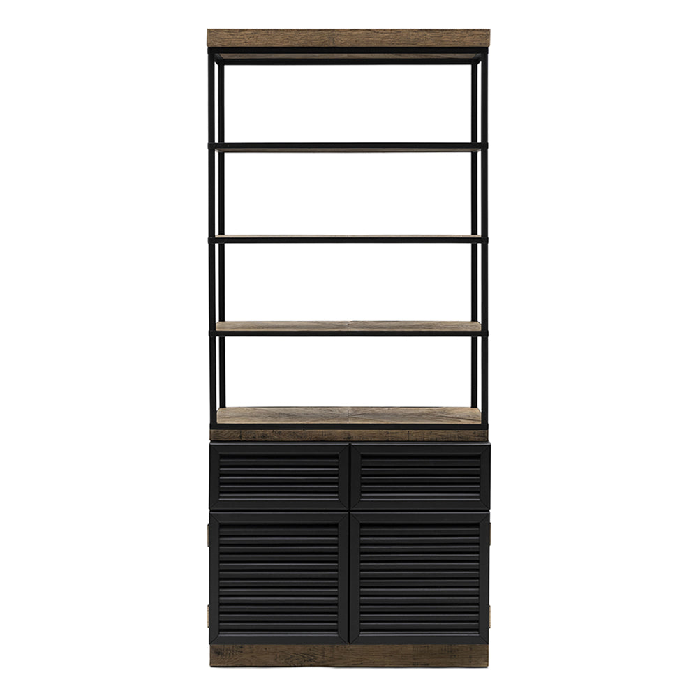 Loft stílusú tölgyfa-fém könyvespolc 226 cm fekete vázzal elölnézet