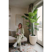 Mű strelitzia 180 cm világos nappali sarokban, modern lakberendezés kiegészítőjeként.