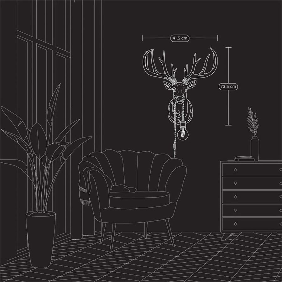 Barna színű, szarvas figurás, kortárs stílusú, dizájn falilámpa.