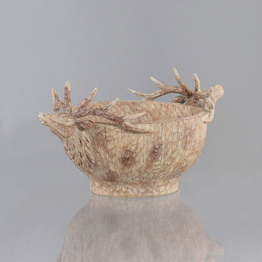 Natúr színű, szarvas figurás karácsonyi tál.