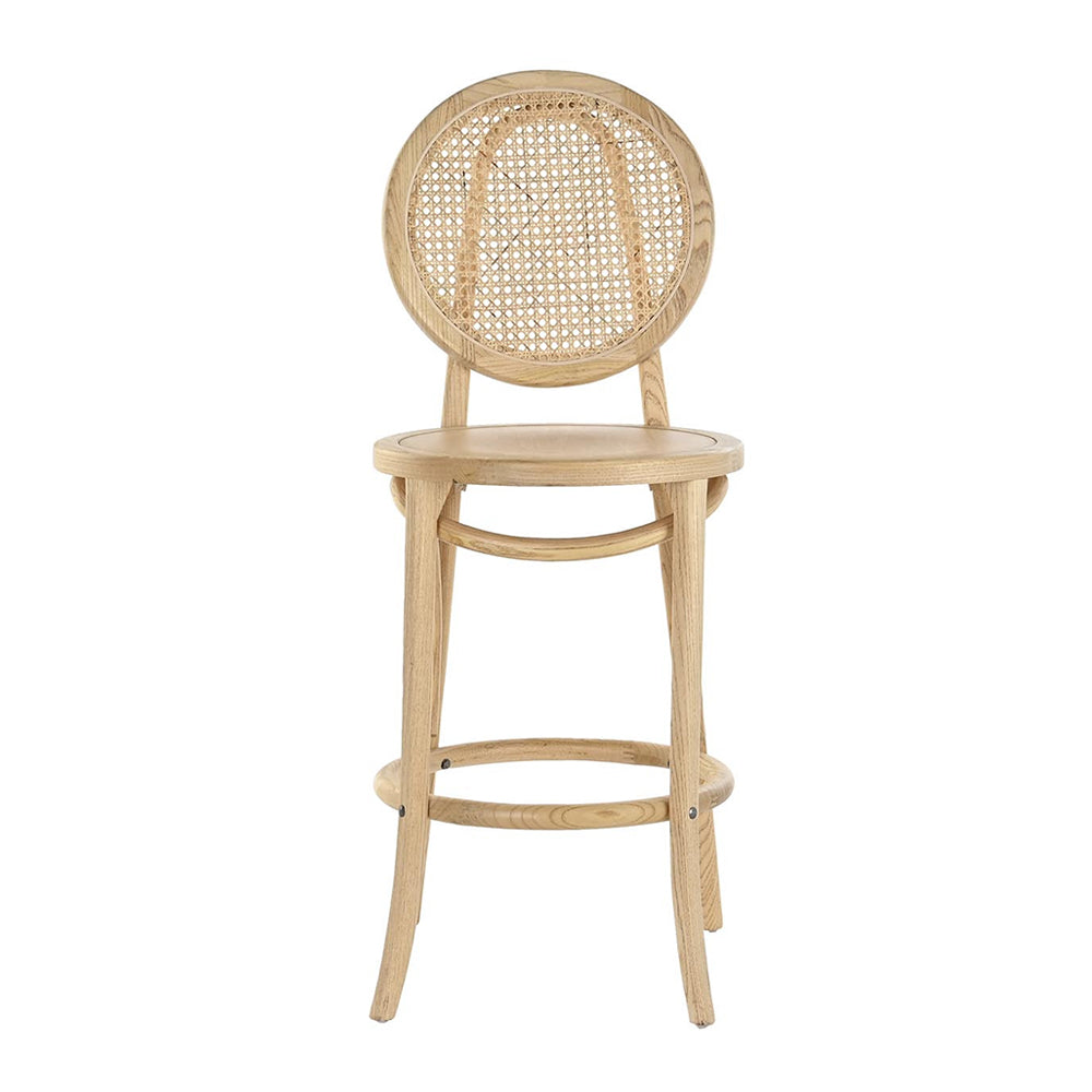 Thonet ihletésű, natúr színű, lakkozott felületű szilfából készült, mediterrán stílusú, formatervezett bárszék.