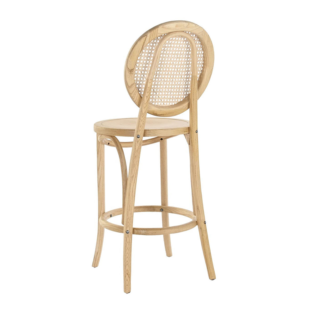 Thonet ihletésű, natúr színű, lakkozott felületű szilfából készült, mediterrán stílusú, formatervezett bárszék.