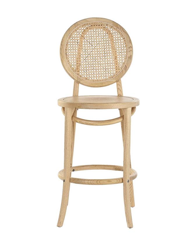 Thonet ihletésű, natúr színű, lakkozott felületű szilfából készült, mediterrán stílusú, formatervezett bárszék.