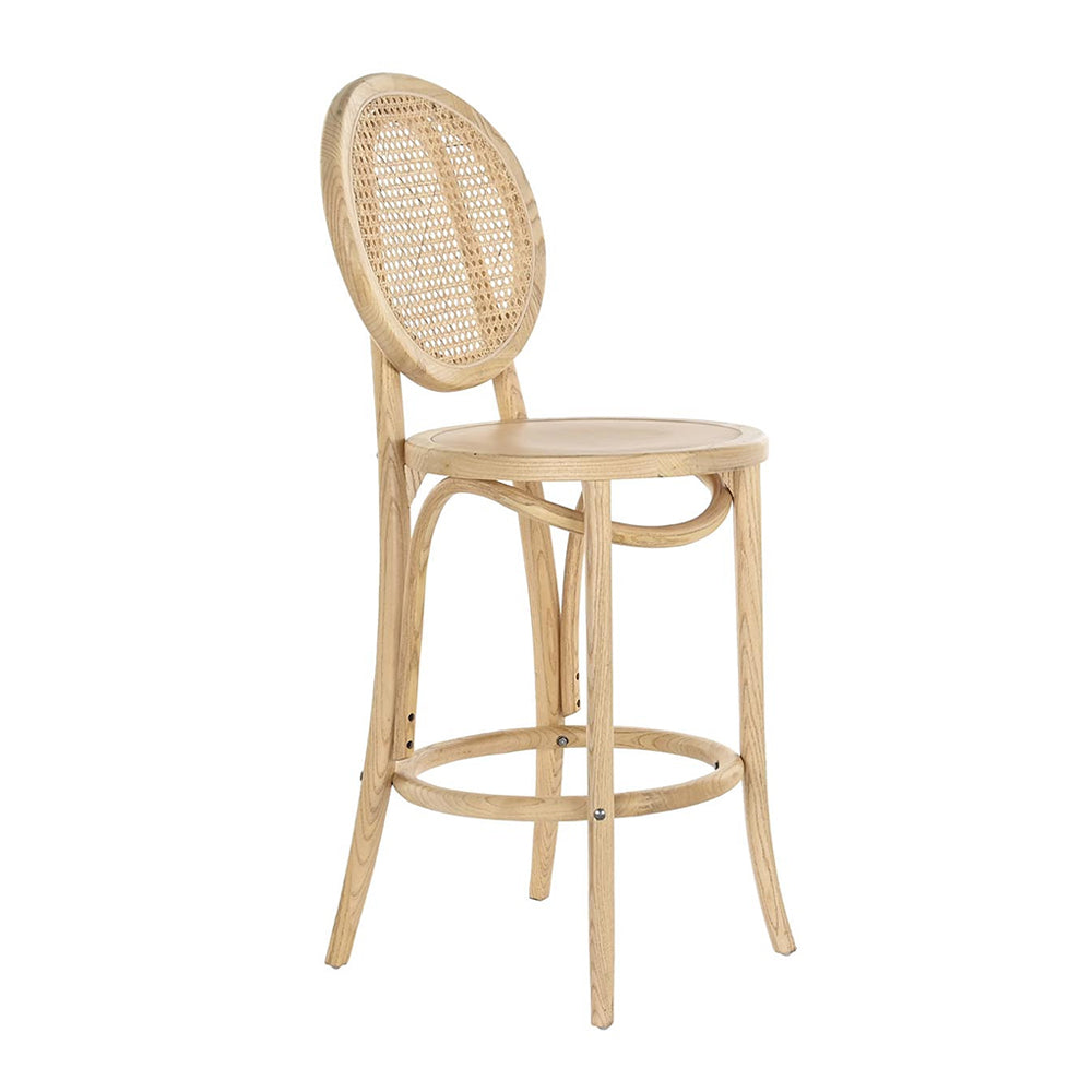 Thonet ihletésű, natúr színű, lakkozott felületű szilfából készült, mediterrán stílusú, formatervezett bárszék.
