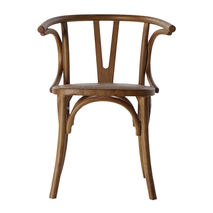 Barna színű, karfás kialakítású, thonet jellegű étkezőszék.