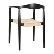 Fekete színű, teakfából készült, formatervezett karosszék.