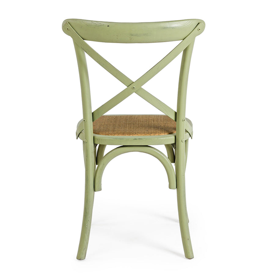 Zöld színű, szilfából készült, thonet jellegű étkezőszék.