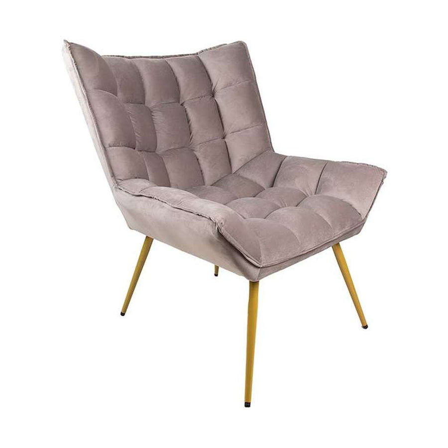 Szürke színű bársonyszövettel kárpitozott, dizájn fotel