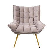 Szürke színű bársonyszövettel kárpitozott, dizájn fotel