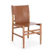 Teakfából és konyakszínű valódi bőrből készült, kortárs stílusú dizájn étkezőszék.