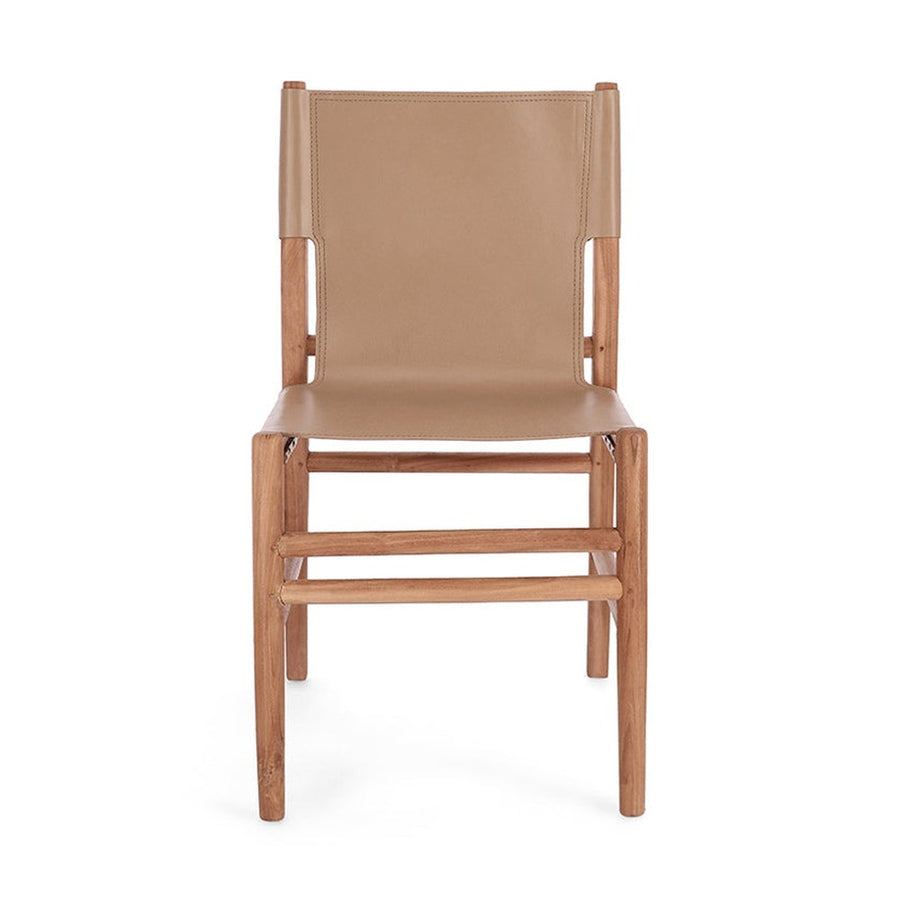 Teakfából és taupe színű valódi bőrből készült, kortárs stílusú dizájn étkezőszék.