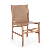 Teakfából és taupe színű valódi bőrből készült, kortárs stílusú dizájn étkezőszék.