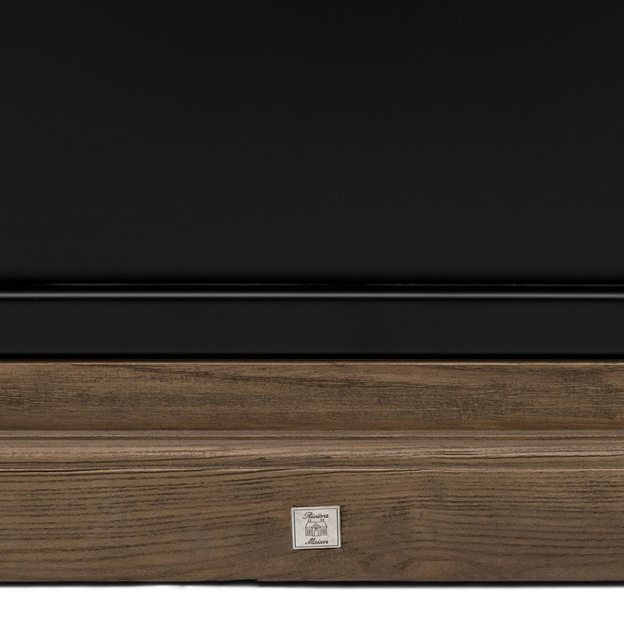 Loft vitrines szekrény alsó zárt tároló része fekete fém ajtókkal