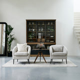 Modern nappali enteriőr vitrines szekrénnyel és fotel szettel